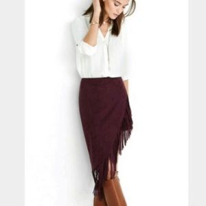 Express purple faux suede fringe skirt